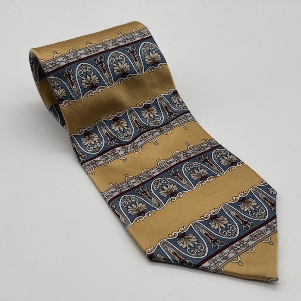 Monsieur Givenchy 100% Silk Tie Made In USA Abstract Pattern Gold 57" X 4"‎